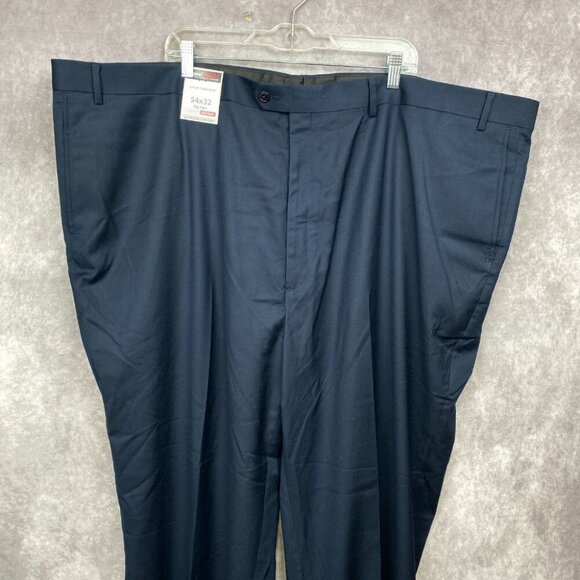 Roundtree Yorke Travel Smart Pants 54x32 Blue Gabardine Classic Fit Flat Front - Picture 3 of 10